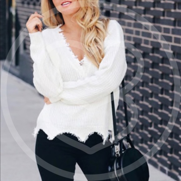 CHARLA Distressed Low Back Sweater    - Picture 2 of 6